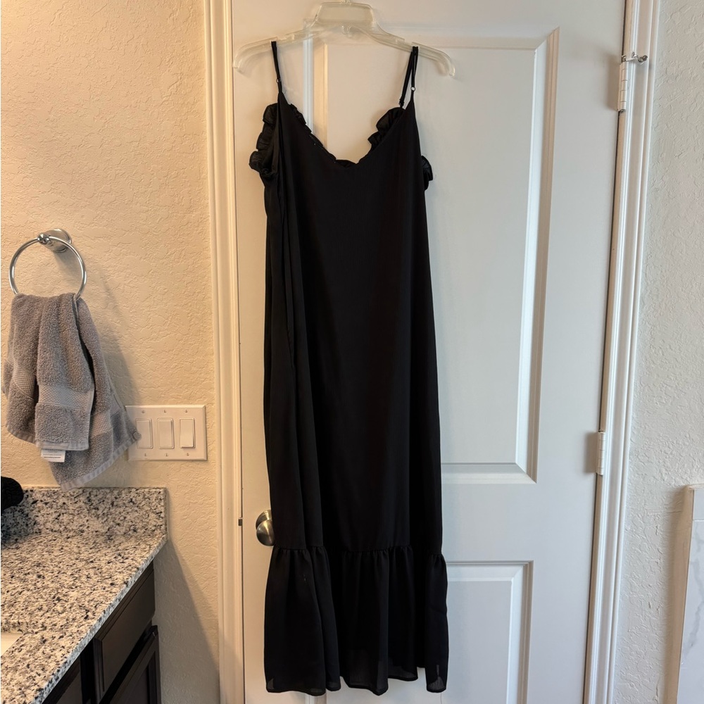 Black Ruffle Hem Slip Dress - Picture 3 of 3